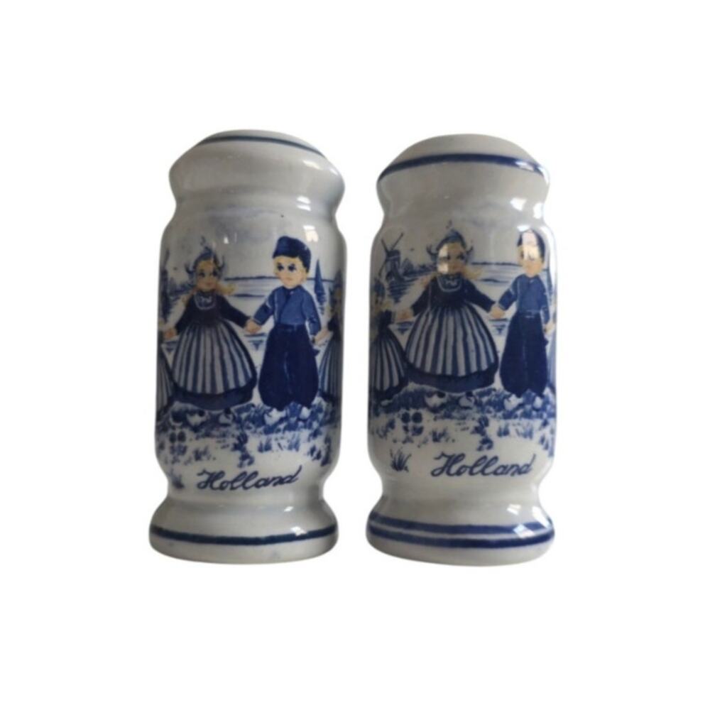 Vintage Delft Dutch Blue White Hand Painted Salt & Pepper Shakers Holland